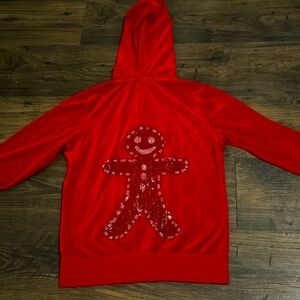 ❣️❣️❣️RED AQUA ACTIVE ZIPPER HOODIE GINGERBREAD MAN SEQUINS🫚 Medium womens